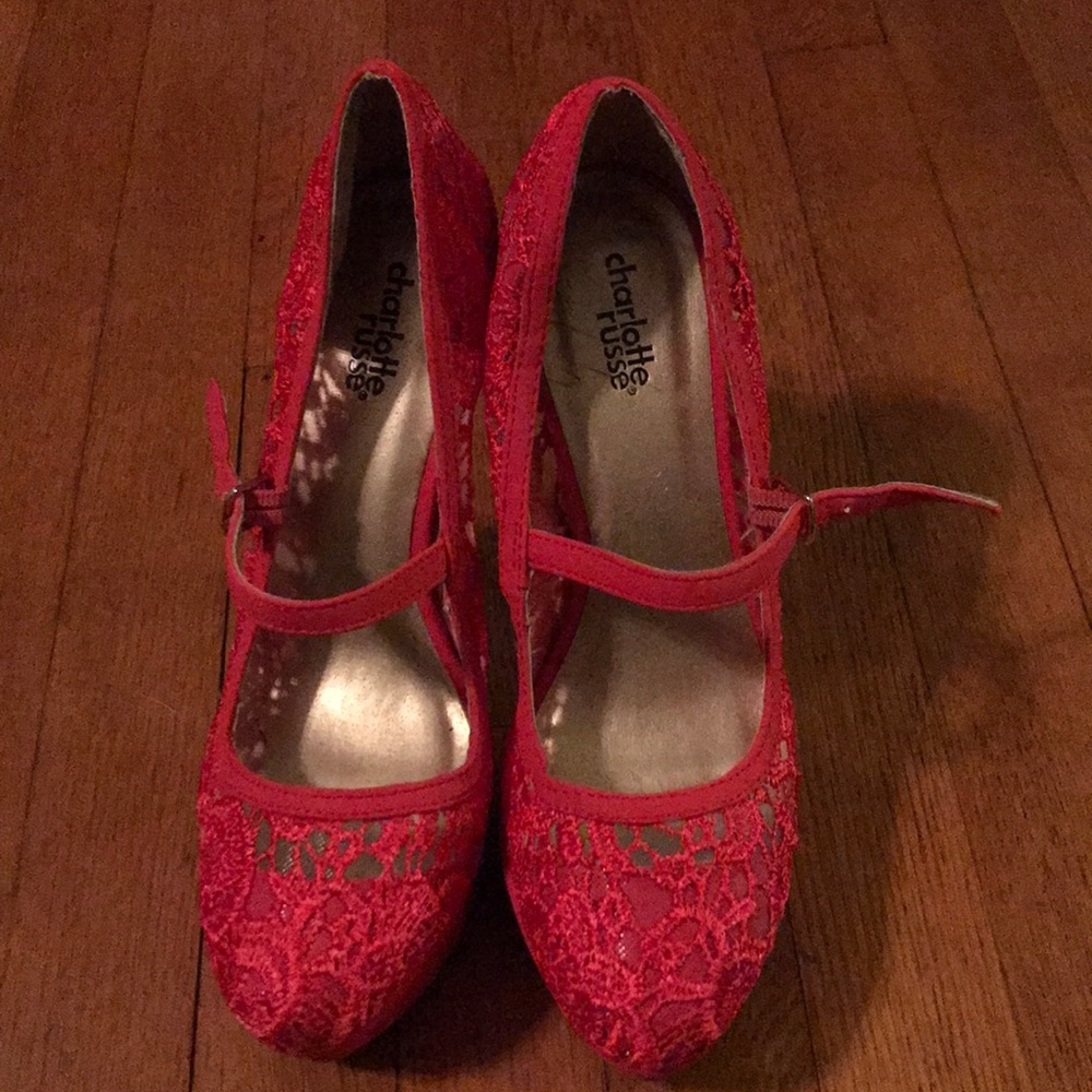 Hot pink, lace heels, Charlotte Russe, size 8